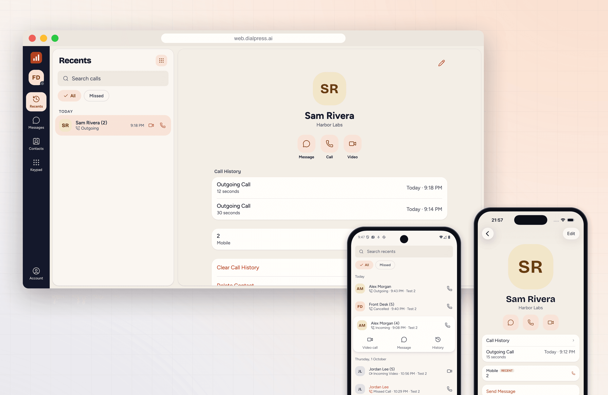 DialPress softphone on the web, Android and iPhone