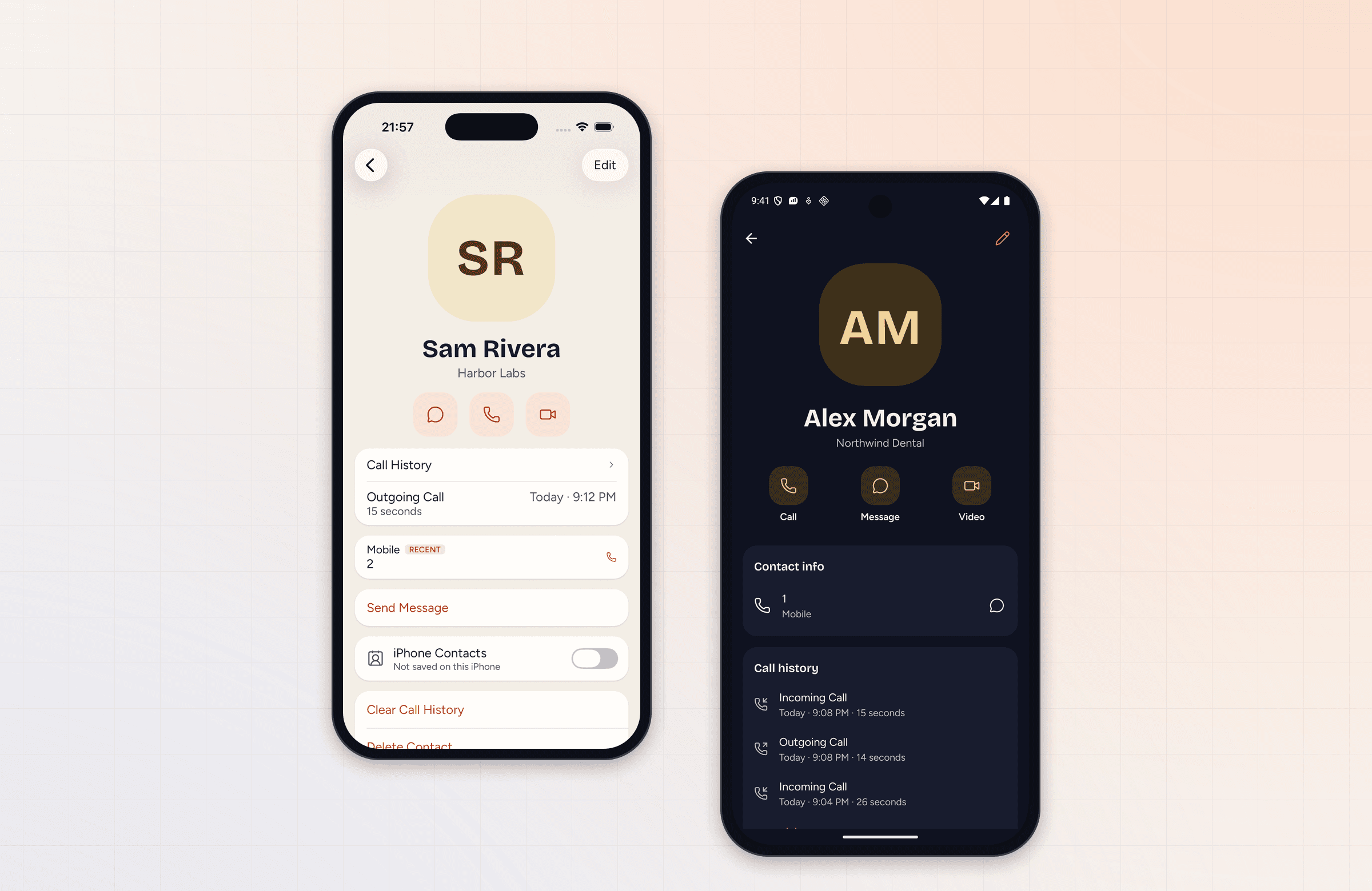 DialPress softphone contact details on iPhone and Android